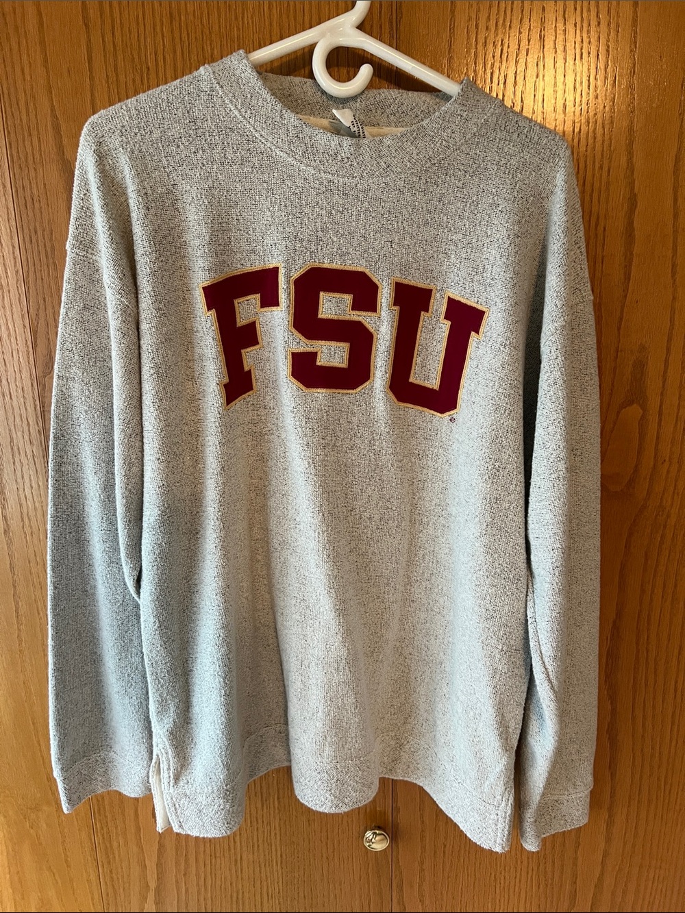 League Grey Crewneck Sweater with garnet FSU logo